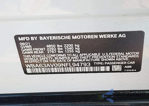 2022 BMW 430I Gran Coupe z USA, uszkodzony, nr VIN WBA63AV09NFL94793